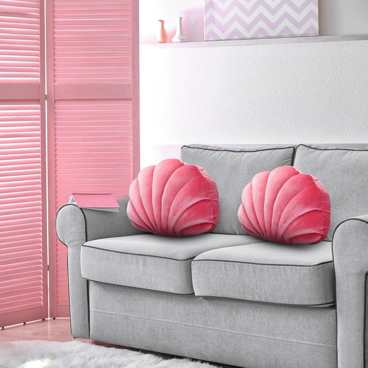 Marsui Seashell Decorative Pillow, Pink Shell Shaped Throw Pillow, 14 Inch