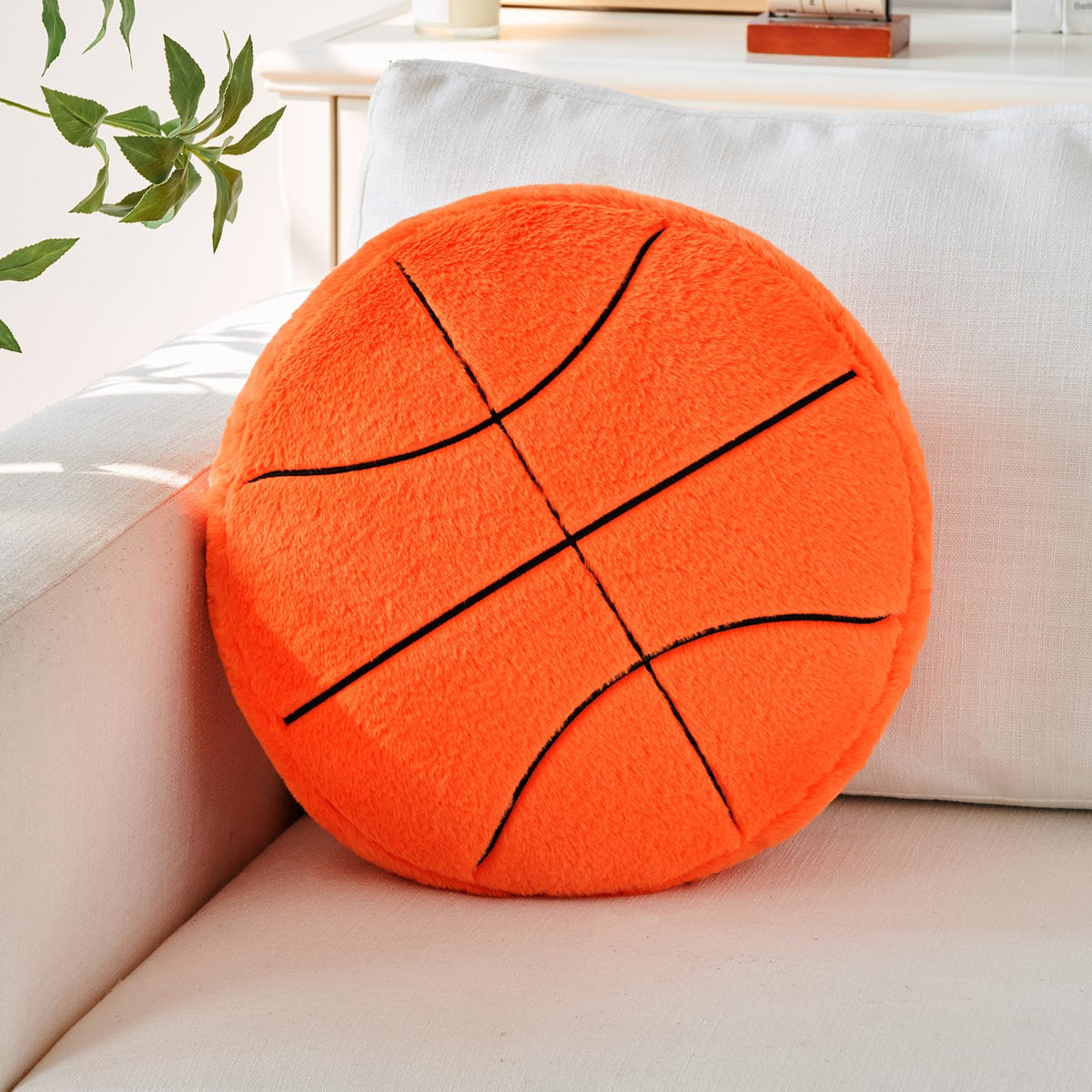 Baseball Pillow,12" Baseball Shaped Pillow Floor Cushion Seating Cushion with Faux Rabbit Fur,Round Ball Throw Pillow Room Décor for Sofa Couch Living Room