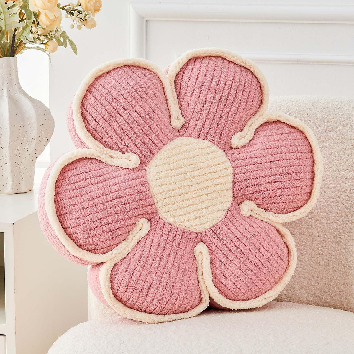 Kcvvcr Soft Flower Shaped Floor Cushion, Plush Decorative Throw Pillow, Cute Seating Cushion, Room Decor Pillow for Sofa Couch Bed (13.7 Inch, Black)