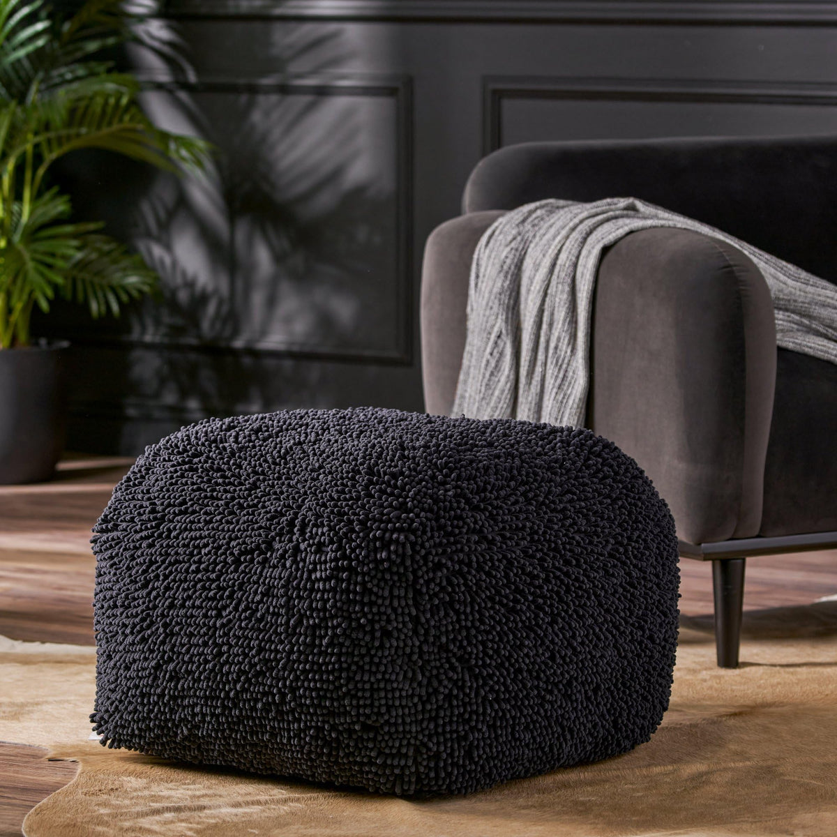 Foamma Pouf Ottoman Natural and Blue, 16"x16"x16" - Square Ottoman Foot Rest for Living Room and Bedroom, Pouf Footstool with Handcrafted Wool Cover, Foot Rest for Couch, Boho Furniture for Home