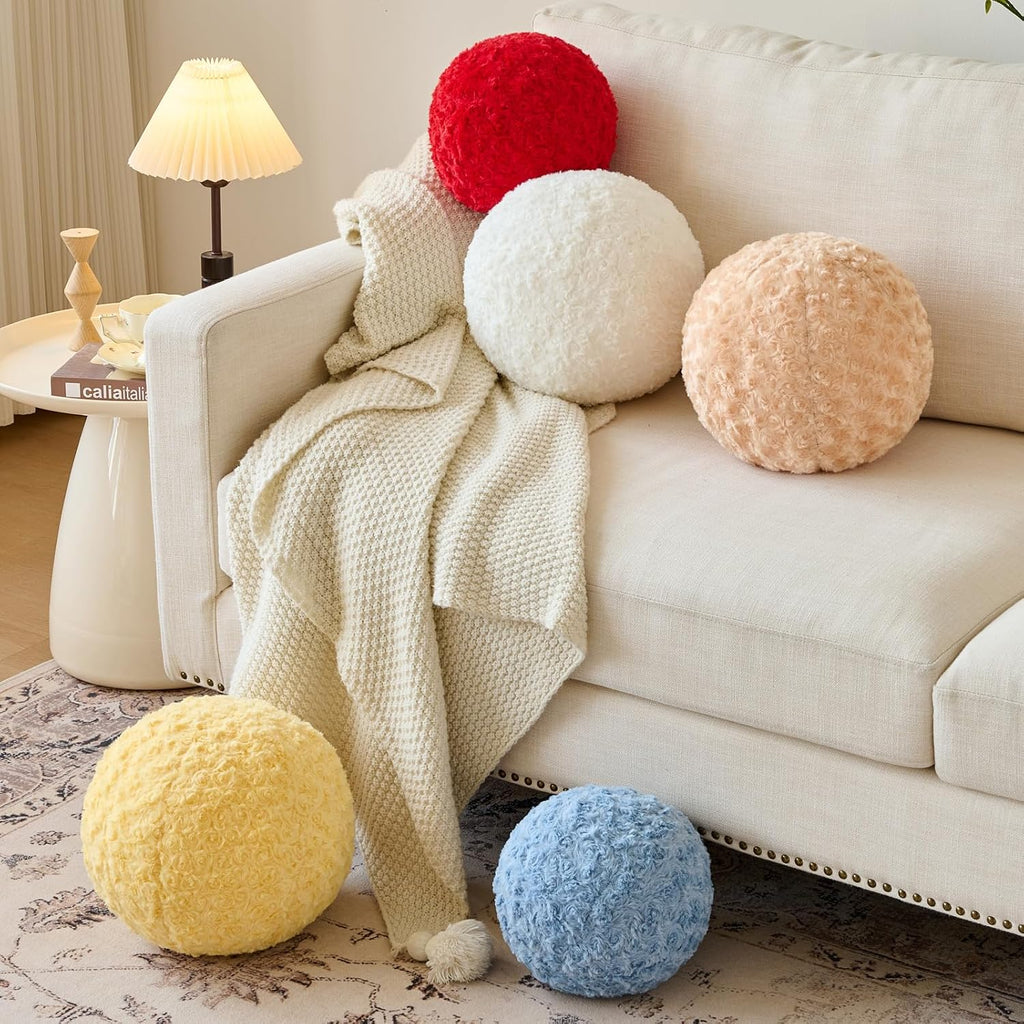 Ball Pillow, Decorative Round Pillow for Couch n, Circle Throw Pillows, Perfect Ball Pillows for Couch, Stylish Decorative Pillows, Versatile Round Throw Pillow (White, Mini-8.6 Inches)