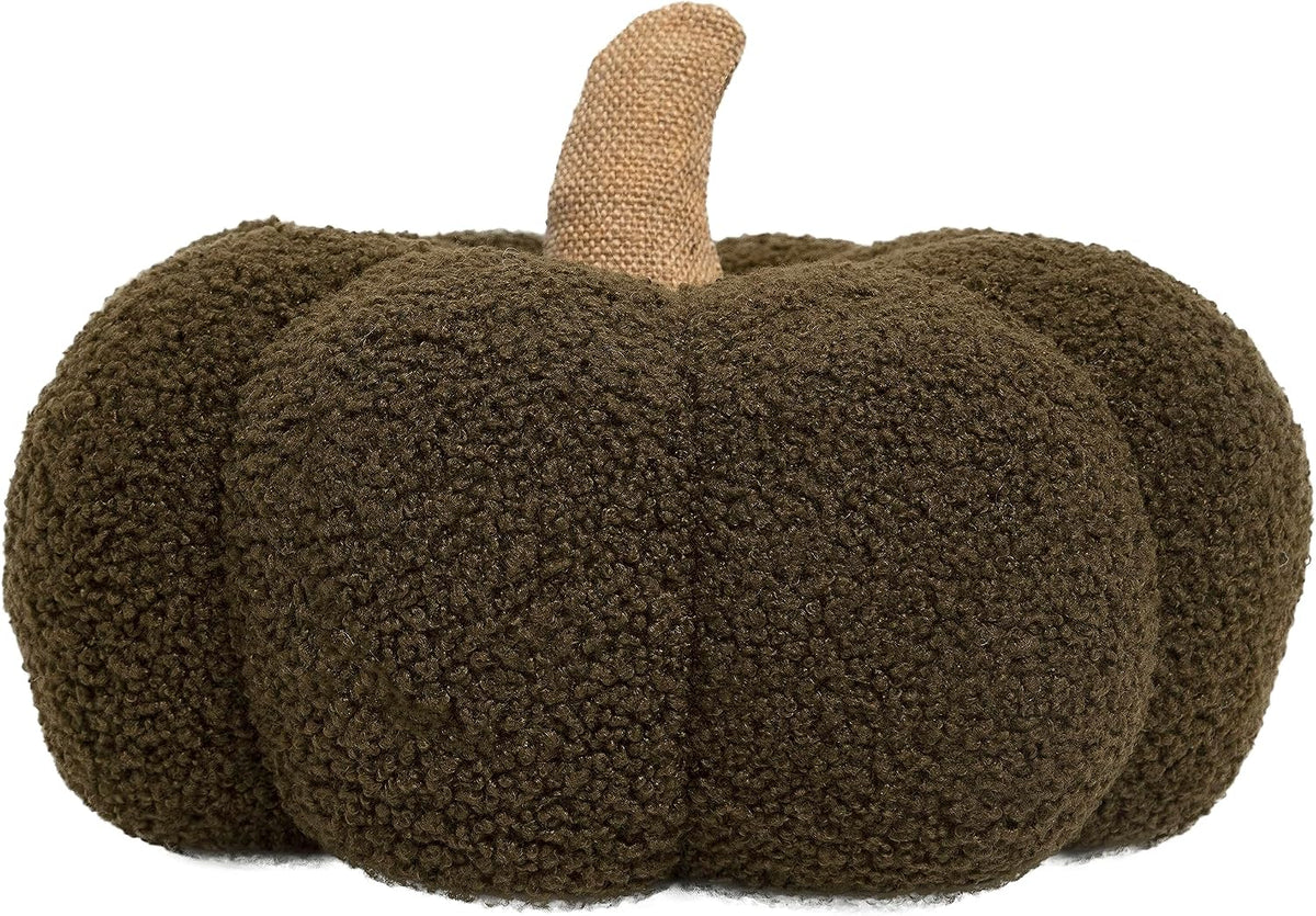 Pearhead Sherpa Pumpkin Pillow Decor, Modern Fall Home, 9", Olive Green