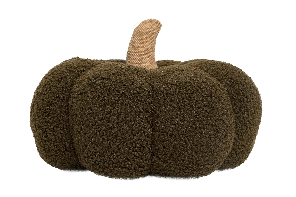 Pearhead Sherpa Pumpkin Pillow Decor, Modern Fall Home, 9", Olive Green