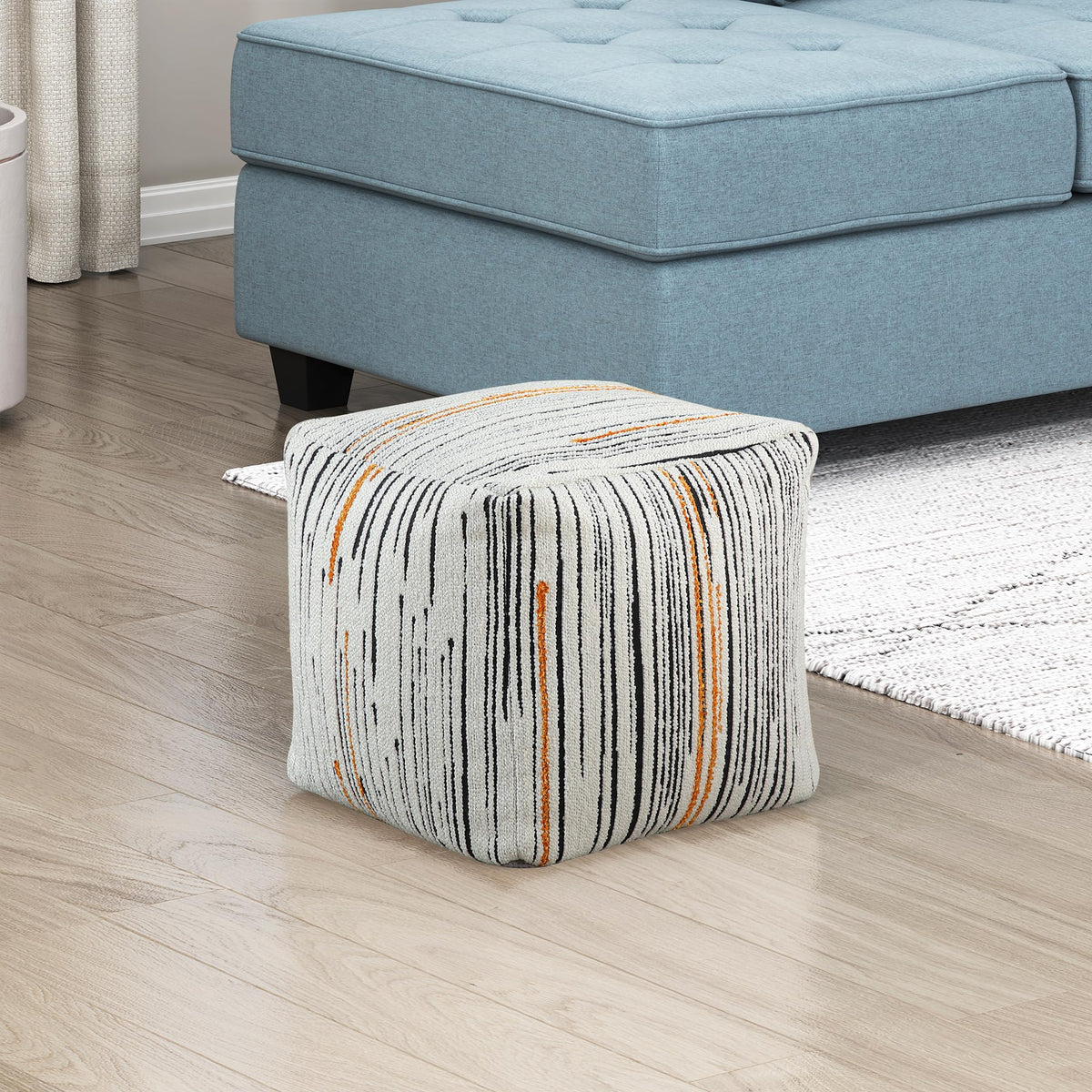 Lexicon Pouf Ottoman, Round Ottoman Foot Rest, Chenille Fabric Pouf, Small Foot Stools for Couch with Filling for Living Room/Bedroom, Multi-Color