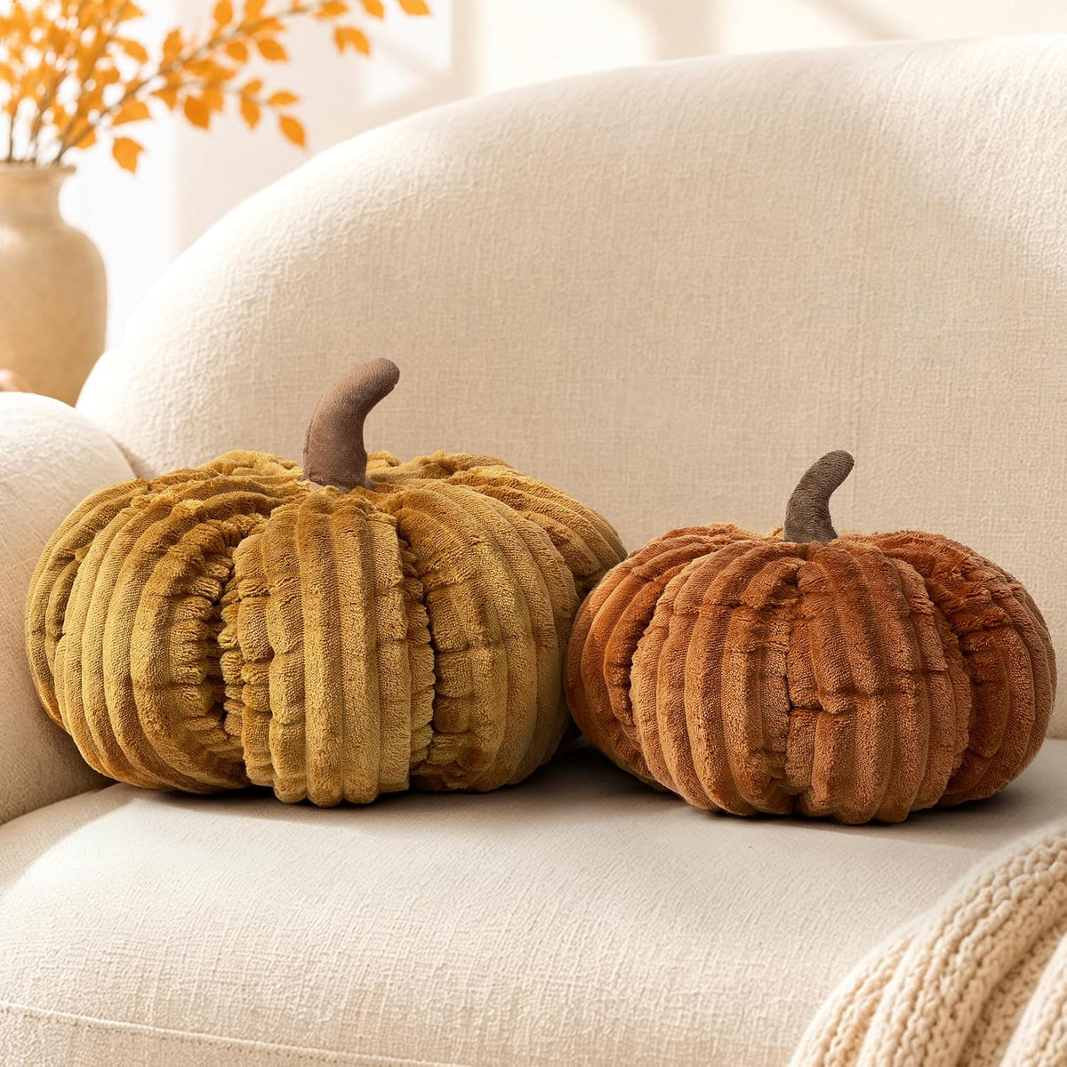 AELS Pumpkin Throw Pillows Set of 2, 14" Burnt Orange & Cinnamon Pillows