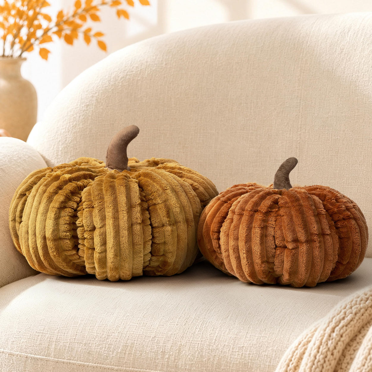 AELS Pumpkin Throw Pillows Set of 2, 14" Burnt Orange & Cinnamon Pillows
