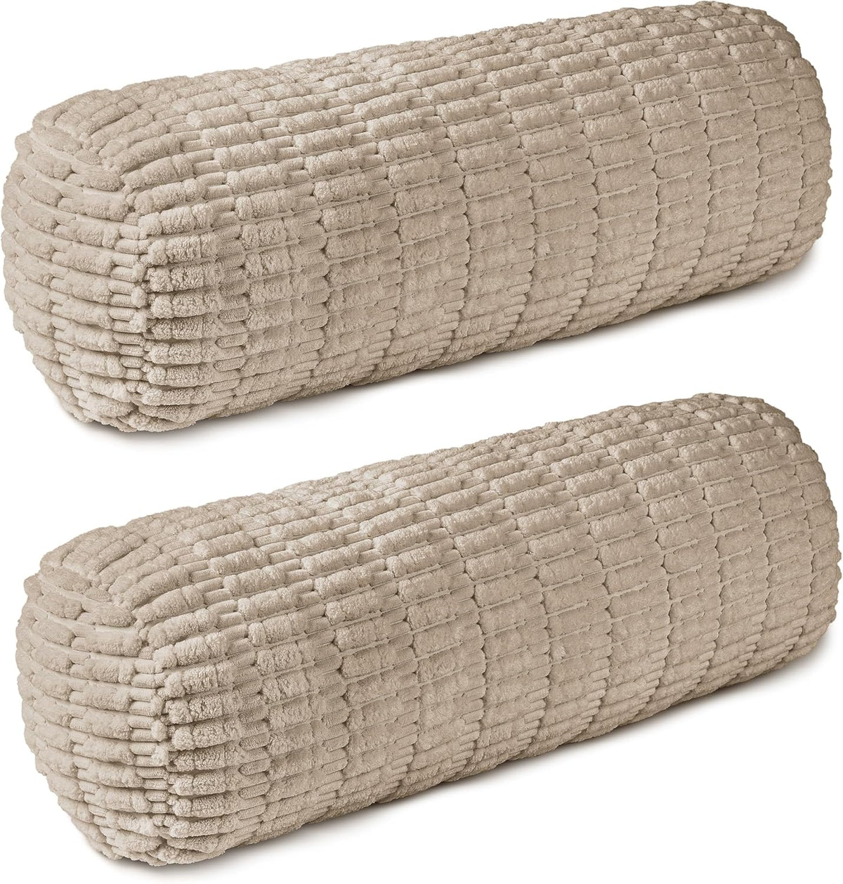 AELS Corduroy Striped Cylinder Pillows, 8" x 24" Decorative Bolster Pillows with Removable Washable Cover and Insert, Body Pillow for Couch and Bed, Living Room Bedroom Nursery Decor, Sand