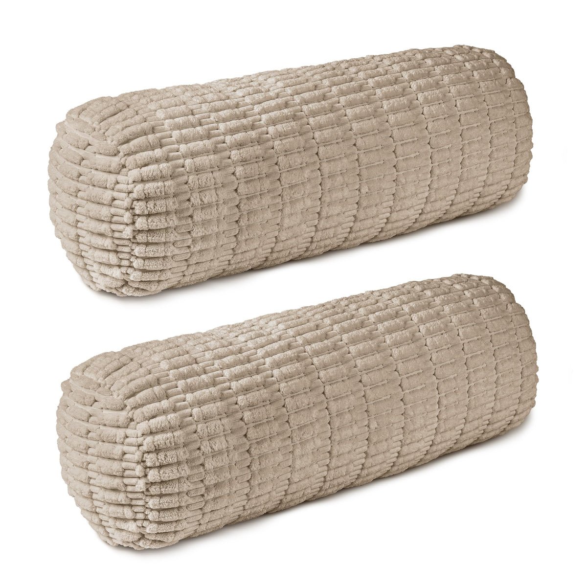 AELS Corduroy Striped Cylinder Pillows, 8" x 24" Decorative Bolster Pillows with Removable Washable Cover and Insert, Body Pillow for Couch and Bed, Living Room Bedroom Nursery Decor, Sand