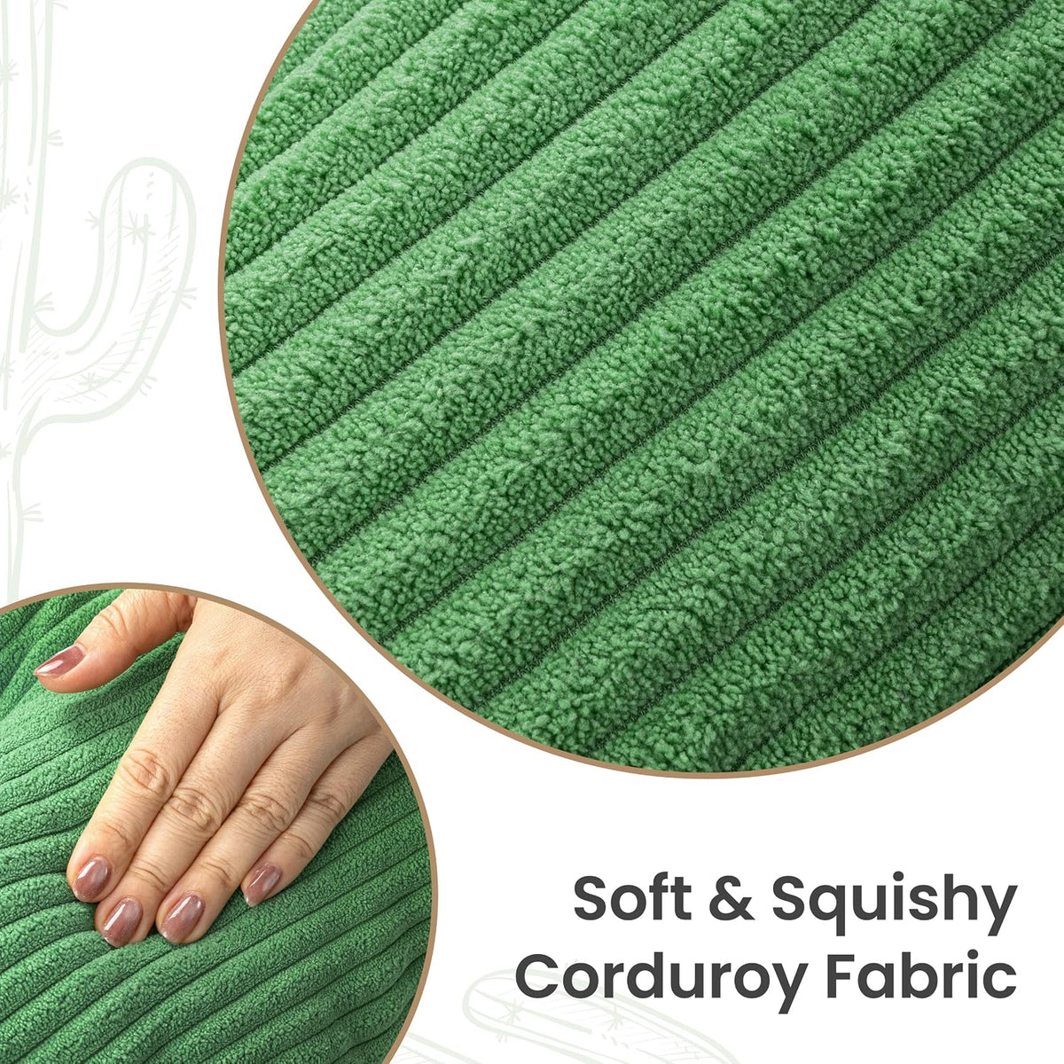 AELS Set of 2 Cactus Decorative Throw Pillows, 22"&14" Corduroy Striped Cactus Plush Pillow Set, Office Nap Pillow, Cute Succulent Throw Pillow for Nursery Bedroom Room Decor, Grass Green & Lime Green