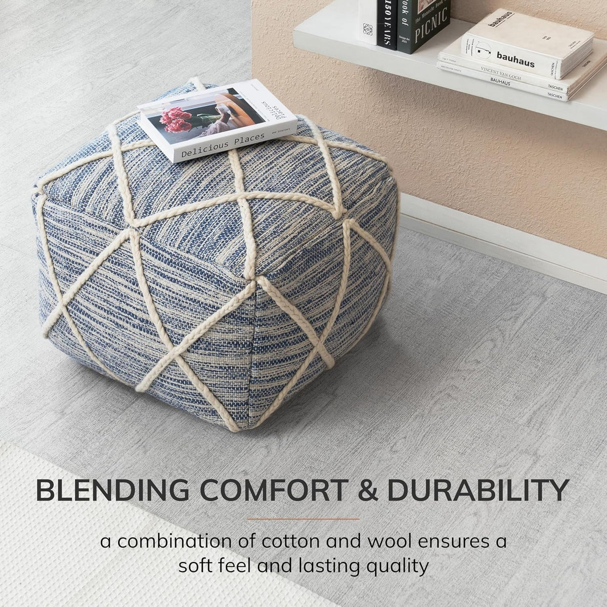Anji Mountain 16" H x 22" W Handmade Pouf Ottoman for Living Room & Couch