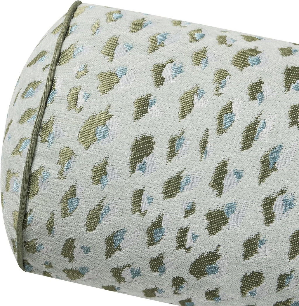8" x 20" Green Woven Leopard Bolster Decorative Pillow