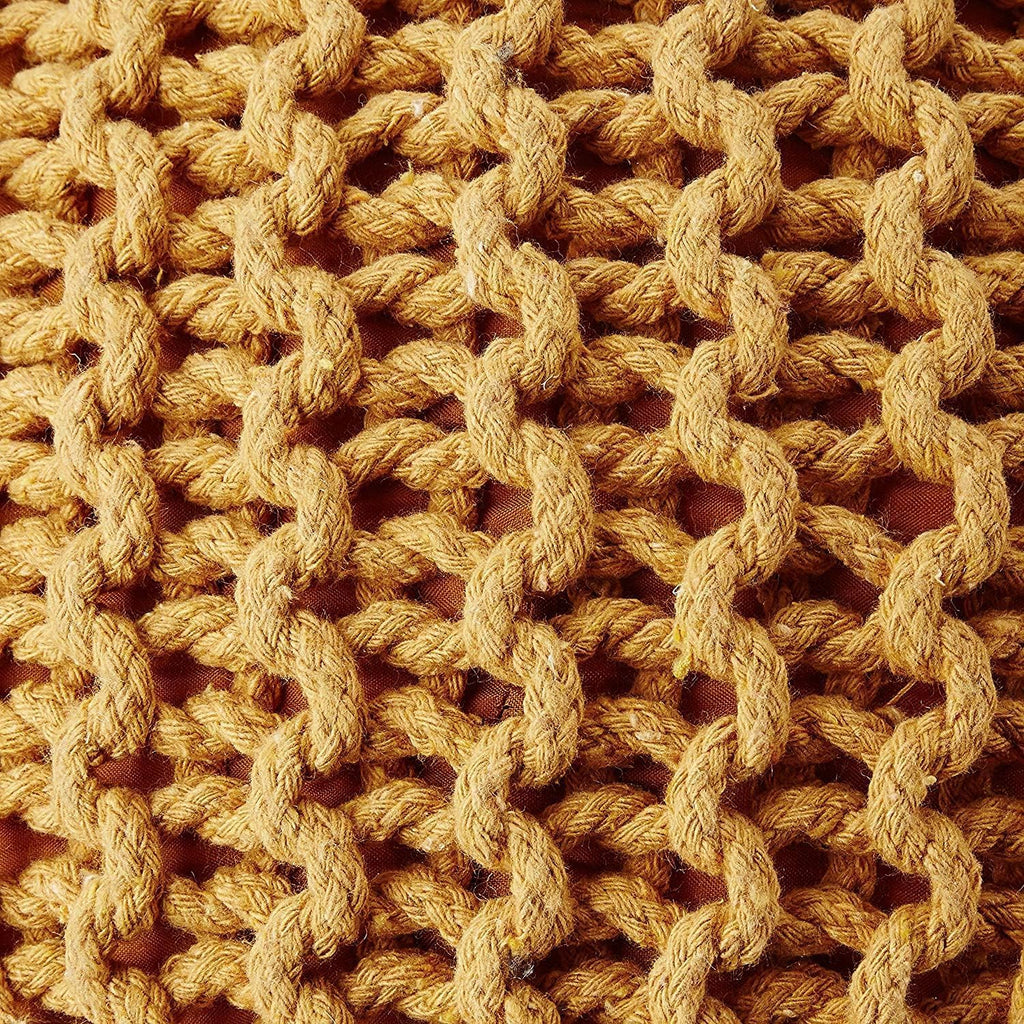 · REDEARTH · Round Pouf Ottoman - Hand Knitted Boho Poof - Mustard, Set of 2