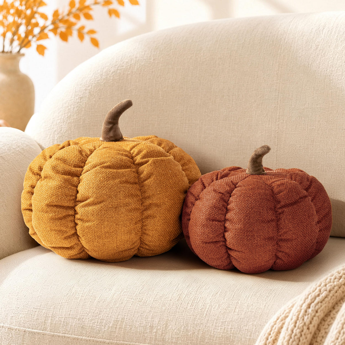 AELS Pumpkin Throw Pillows Set of 2, 14" Burnt Orange & Cinnamon Pillows