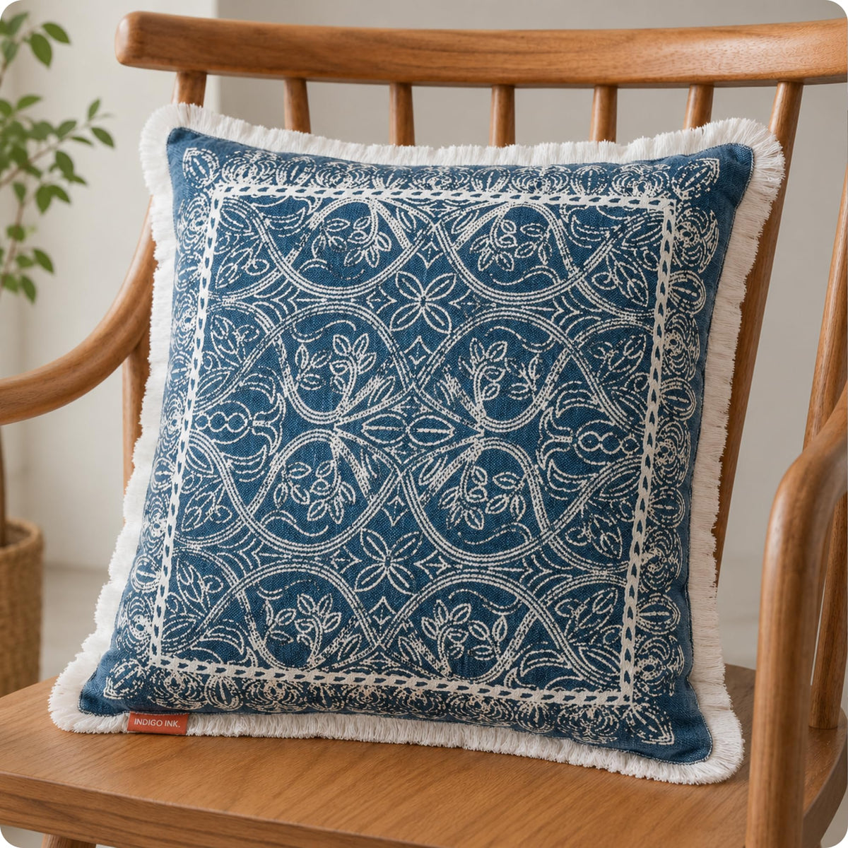 Indigo Ink Tufted Medallion Round Pillow, Yellow, 20 x 20 in