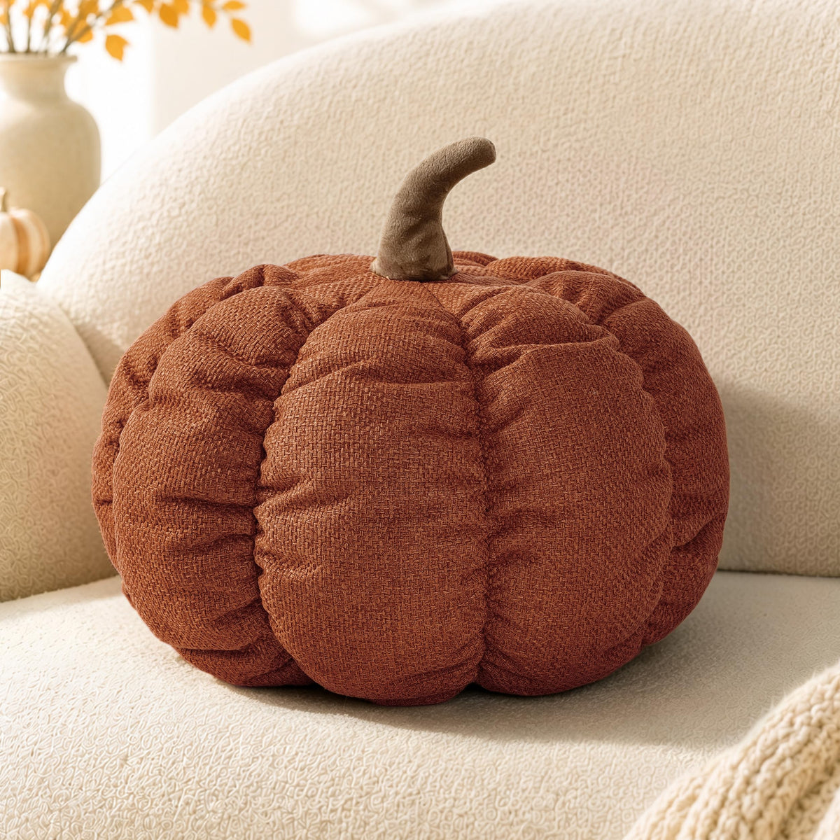 AELS Pumpkin Throw Pillows Set of 2, 14" Burnt Orange & Cinnamon Pillows