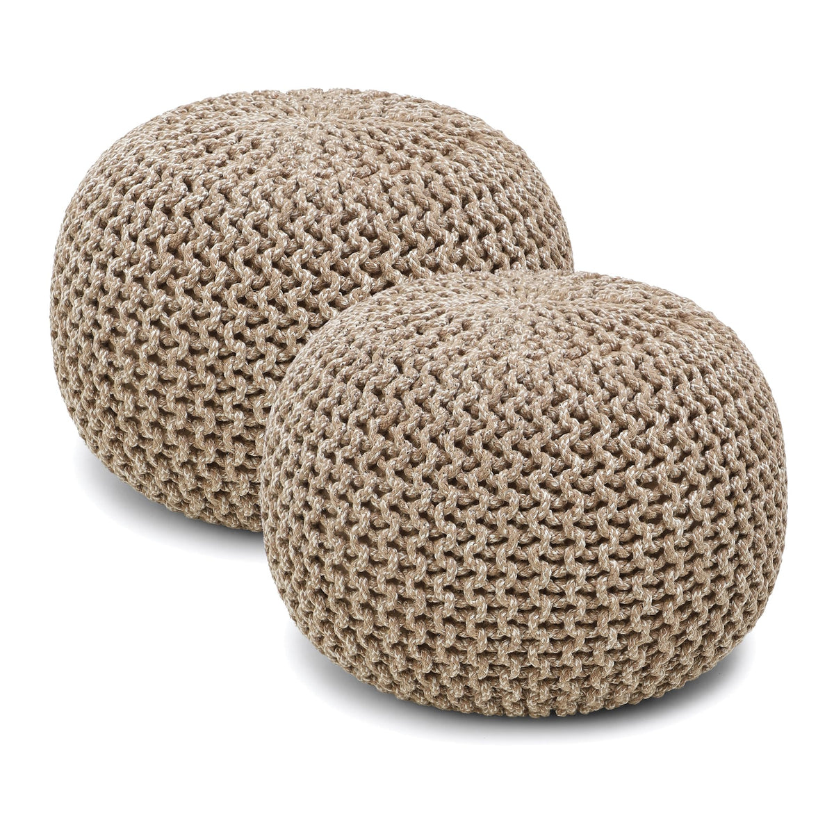 · REDEARTH · Round Pouf Ottoman - Hand Knitted Boho Poof - Mustard, Set of 2