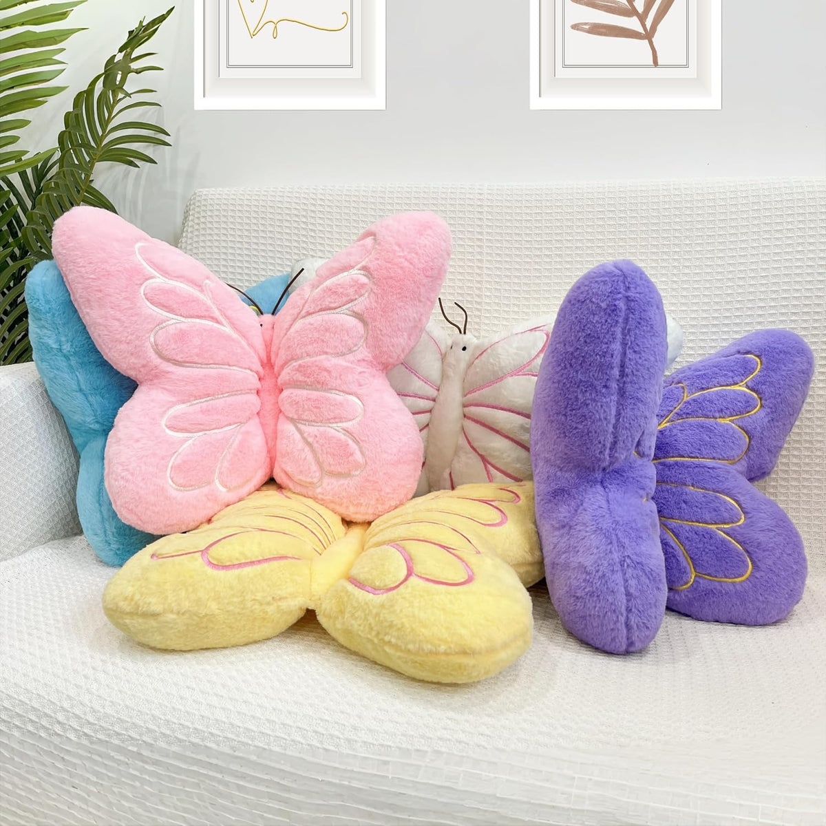 FALAX Yellow Butterfly Shaped Pillow 16.9" Plush Decorative Throw Pillows