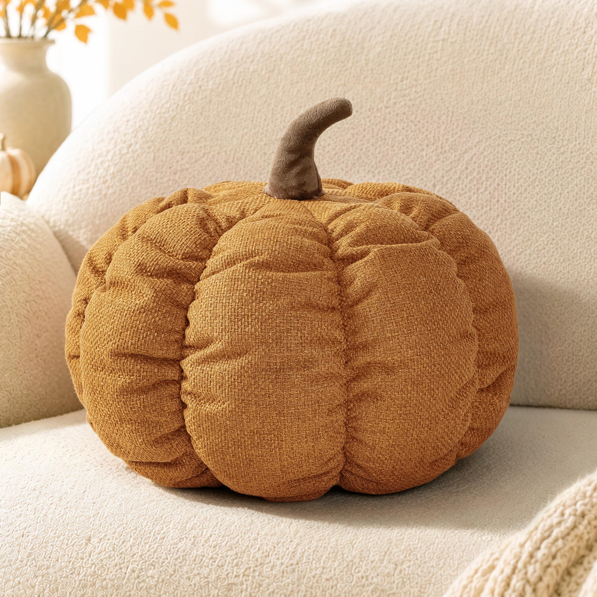 AELS Pumpkin Throw Pillows Set of 2, 14" Burnt Orange & Cinnamon Pillows