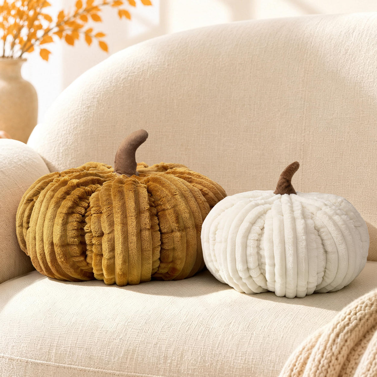 AELS Pumpkin Throw Pillows Set of 2, 14" Burnt Orange & Cinnamon Pillows