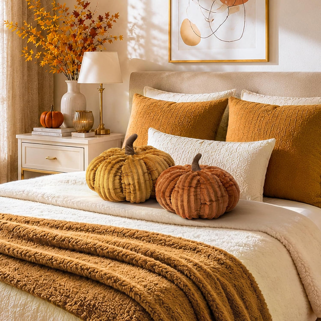 AELS Pumpkin Throw Pillows Set of 2, 14" Burnt Orange & Cinnamon Pillows