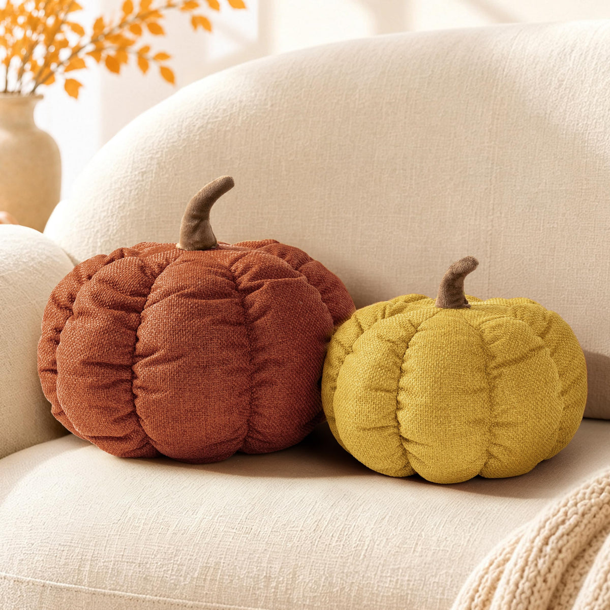 AELS Pumpkin Throw Pillows Set of 2, 14" Burnt Orange & Cinnamon Pillows