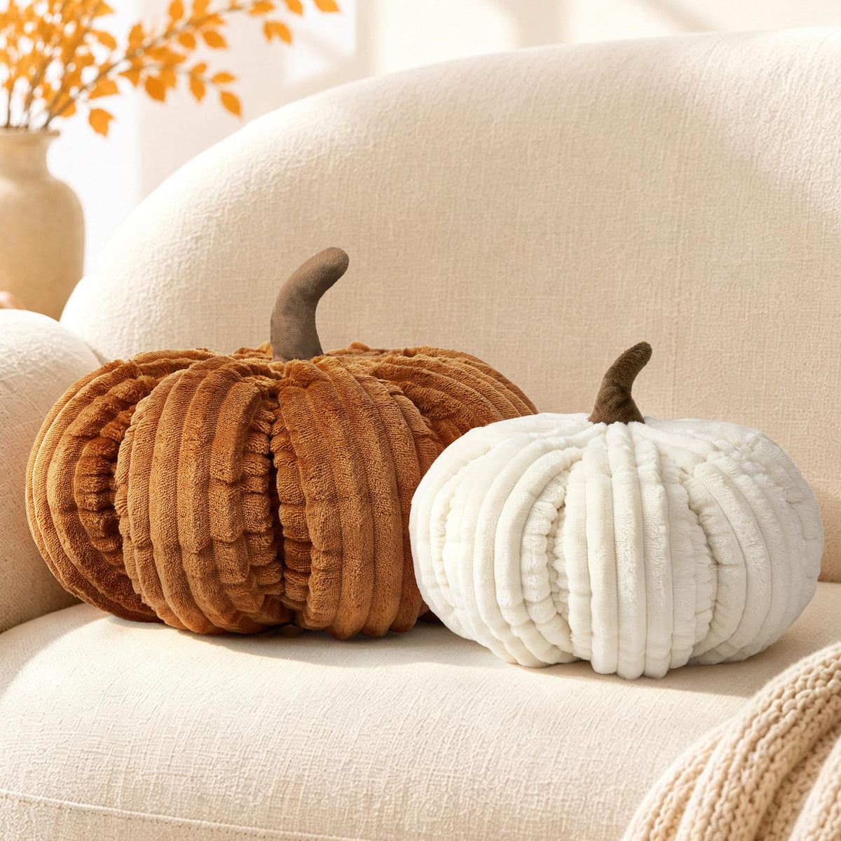 AELS Pumpkin Throw Pillows Set of 2, 14" Burnt Orange & Cinnamon Pillows