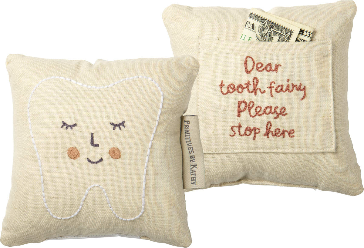 Primitives by Kathy Tooth Fairy Pillow, 5x5-inch - My BaBEE Tooth Keepsake with Storage Pocket for Rewards & Embroidered Bee Design