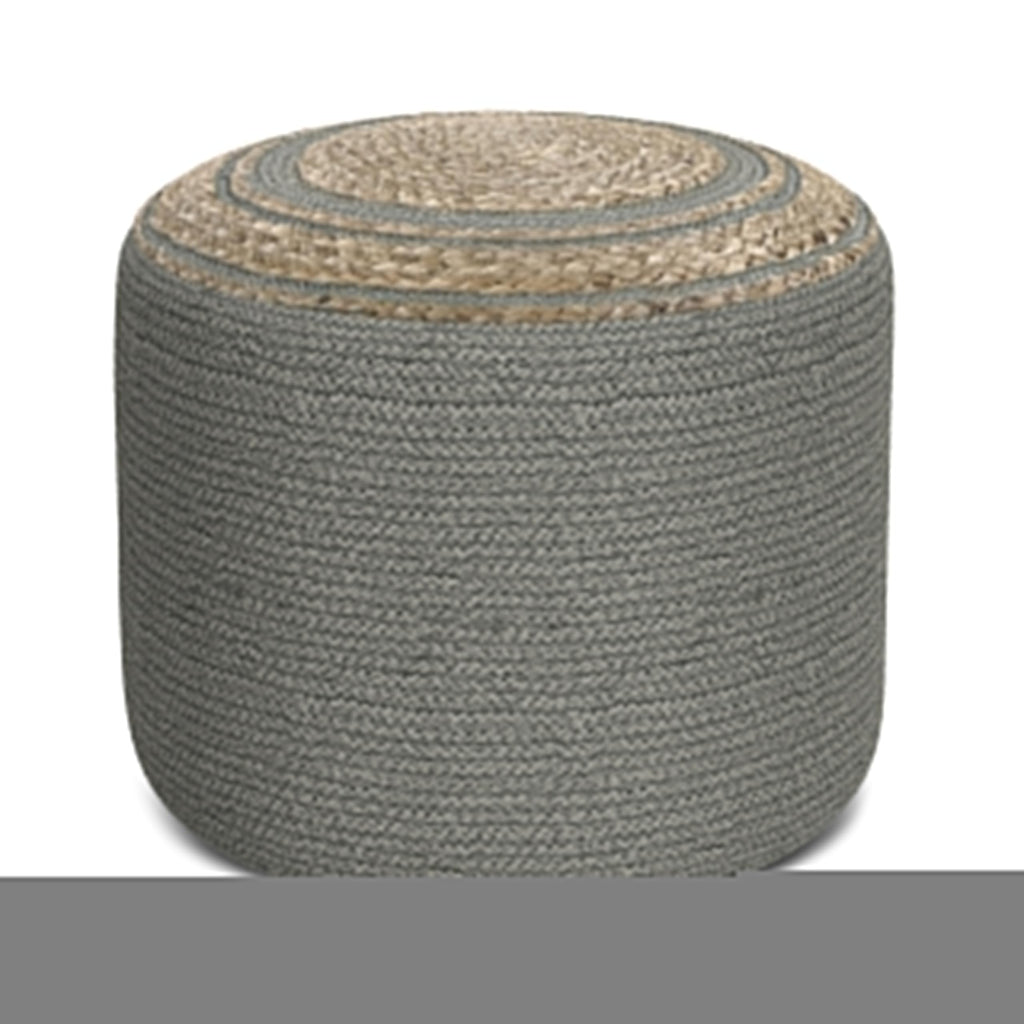 SIMPLIHOME Serena 18" Wide Round Pouf in White/Natural Jute and Cotton