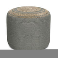 SIMPLIHOME Serena 18" Wide Round Pouf in White/Natural Jute and Cotton