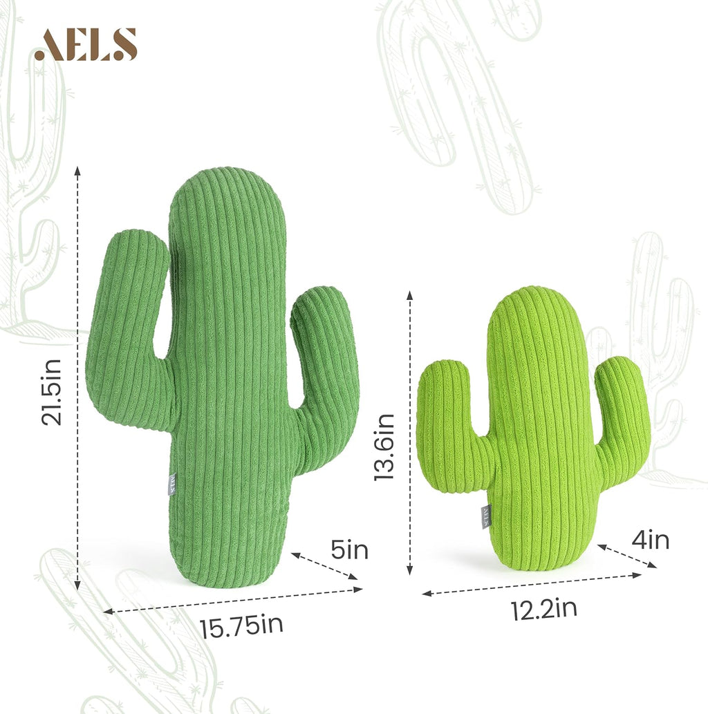 AELS Set of 2 Cactus Decorative Throw Pillows, 22"&14" Corduroy Striped Cactus Plush Pillow Set, Office Nap Pillow, Cute Succulent Throw Pillow for Nursery Bedroom Room Decor, Grass Green & Lime Green