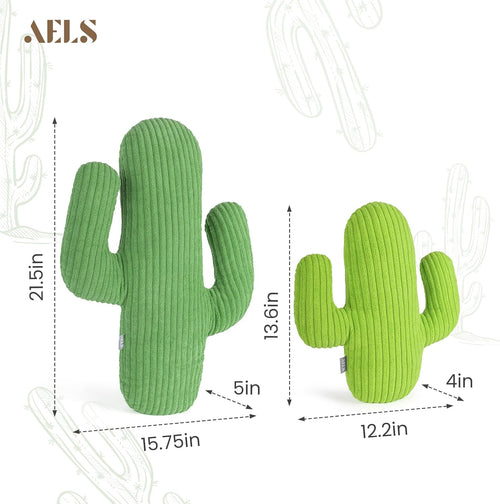 AELS Set of 2 Cactus Decorative Throw Pillows, 22"&14" Corduroy Striped Cactus Plush Pillow Set, Office Nap Pillow, Cute Succulent Throw Pillow for Nursery Bedroom Room Decor, Grass Green & Lime Green