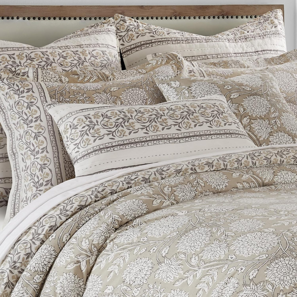 Levtex Home - Adare Taupe - Decorative Pillow (12 x 24in.) - Floral - Taupe, Grey and Cream