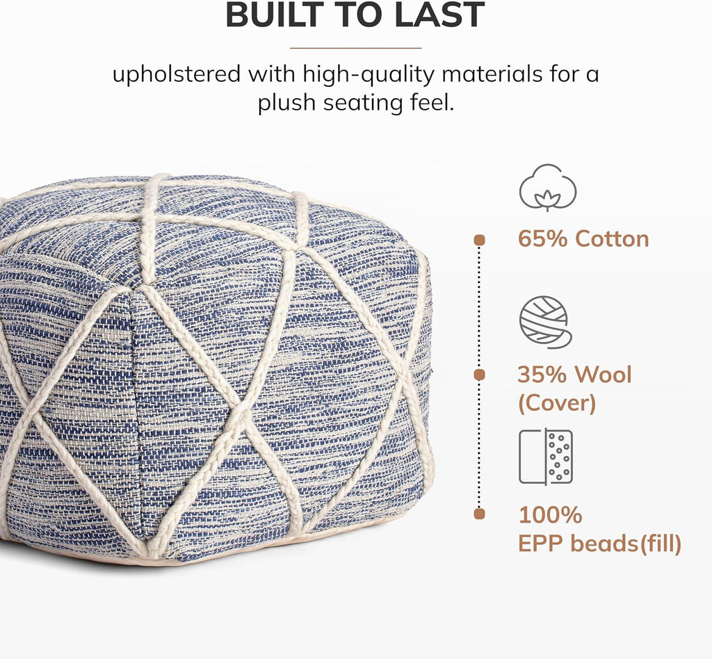 Anji Mountain 16" H x 22" W Handmade Pouf Ottoman for Living Room & Couch