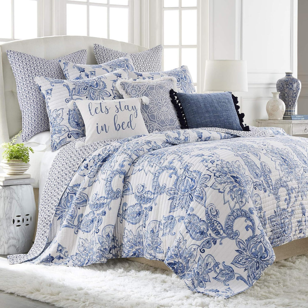 Levtex Home - Bennett - Decorative Pillow (14 x 18in.) - Stay in Bed - Blue and White