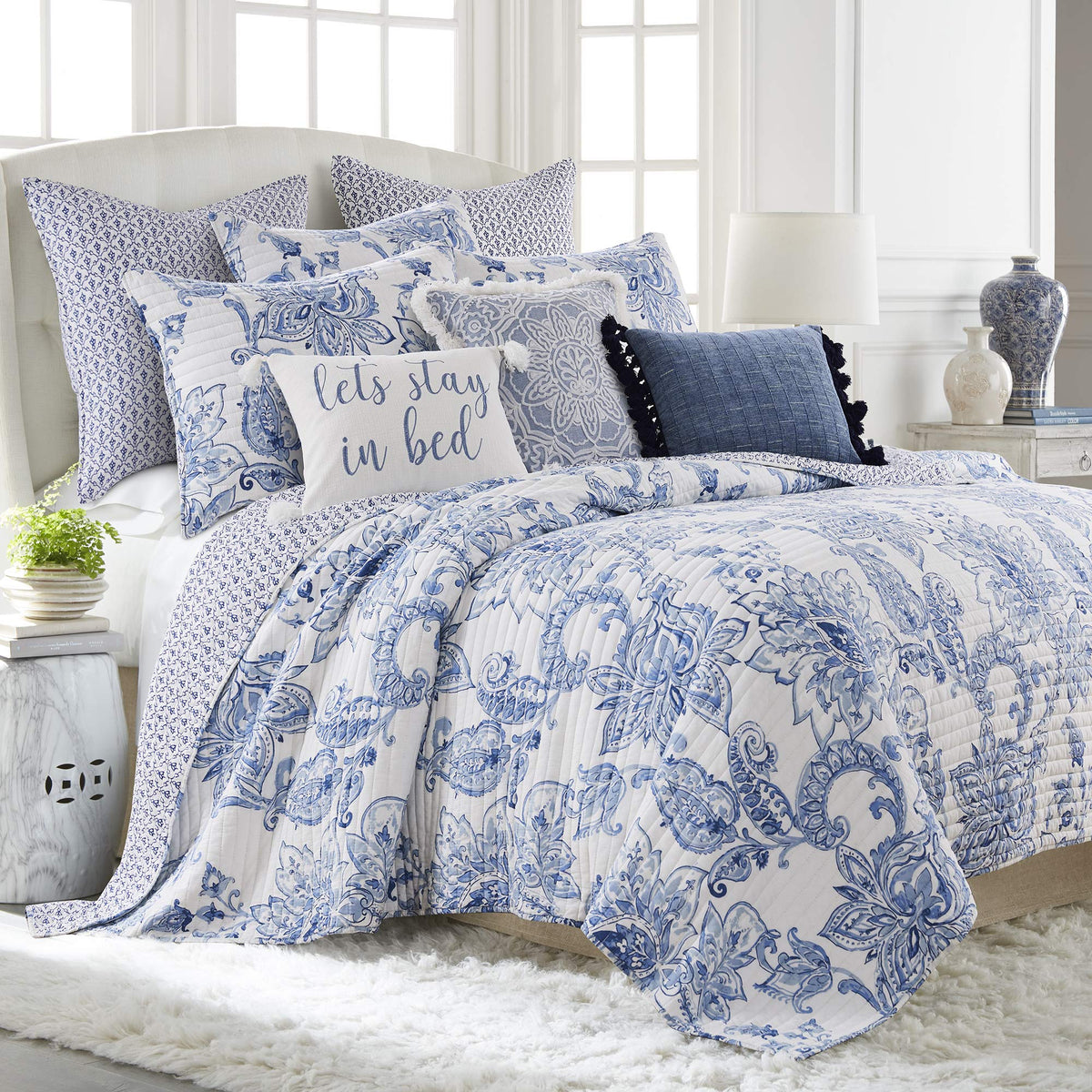 Levtex Home - Bennett - Decorative Pillow (14 x 18in.) - Stay in Bed - Blue and White