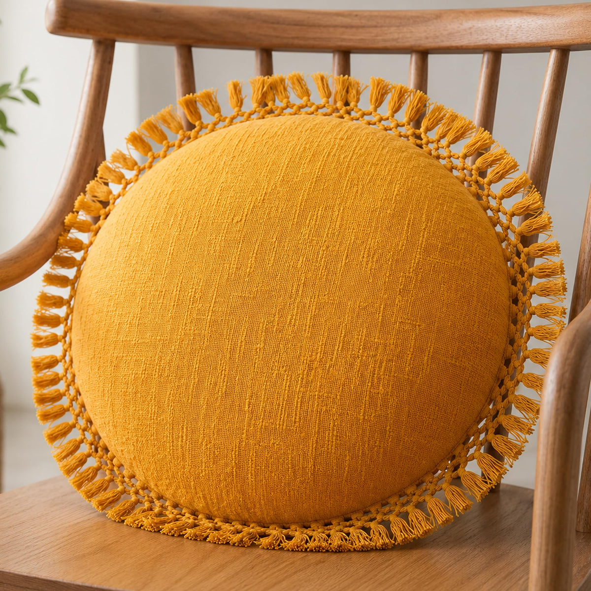 Indigo Ink Tufted Medallion Round Pillow, Yellow, 20 x 20 in