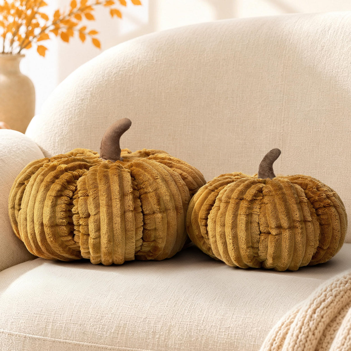 AELS Pumpkin Throw Pillows Set of 2, 14" Burnt Orange & Cinnamon Pillows