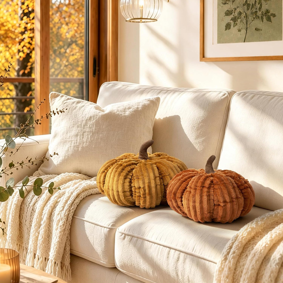 AELS Pumpkin Throw Pillows Set of 2, 14" Burnt Orange & Cinnamon Pillows