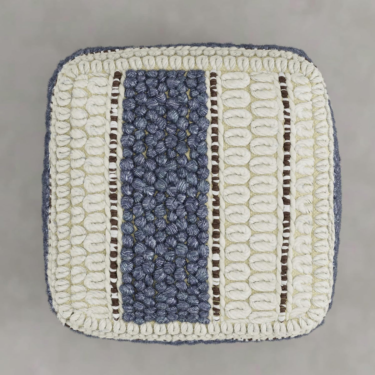 SIMPLIHOME Grady Square Pouf - 18 inch Wide Wool and Cotton Handloom Woven Ottoman in Natural/Blue, Contemporary Footstool or Extra Seating for Living Room with Polystyrene Bead Filling, Assembled