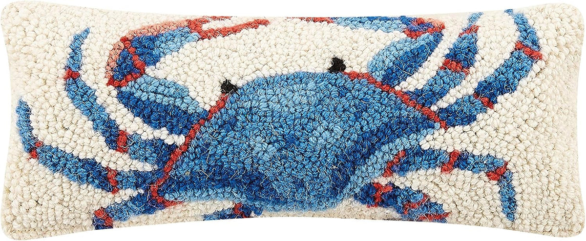 Peking Handicraft 30TG446C05OB Blown Filled Hook Throw Pillow, 12-inch Length, Wool and Cotton (Blue Crab)