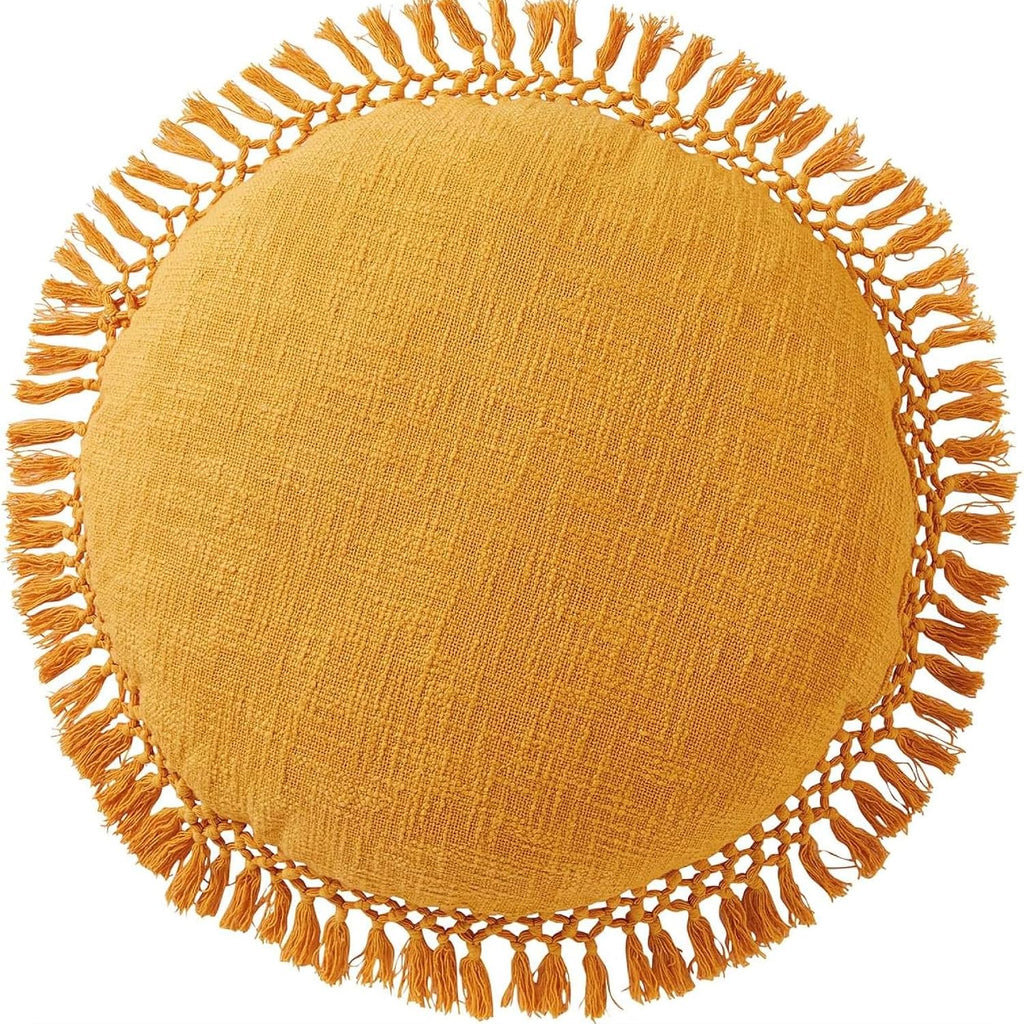 Indigo Ink Tufted Medallion Round Pillow, Yellow, 20 x 20 in