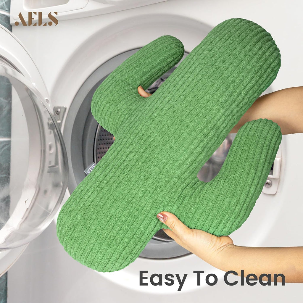AELS Set of 2 Cactus Decorative Throw Pillows, 22"&14" Corduroy Striped Cactus Plush Pillow Set, Office Nap Pillow, Cute Succulent Throw Pillow for Nursery Bedroom Room Decor, Grass Green & Lime Green