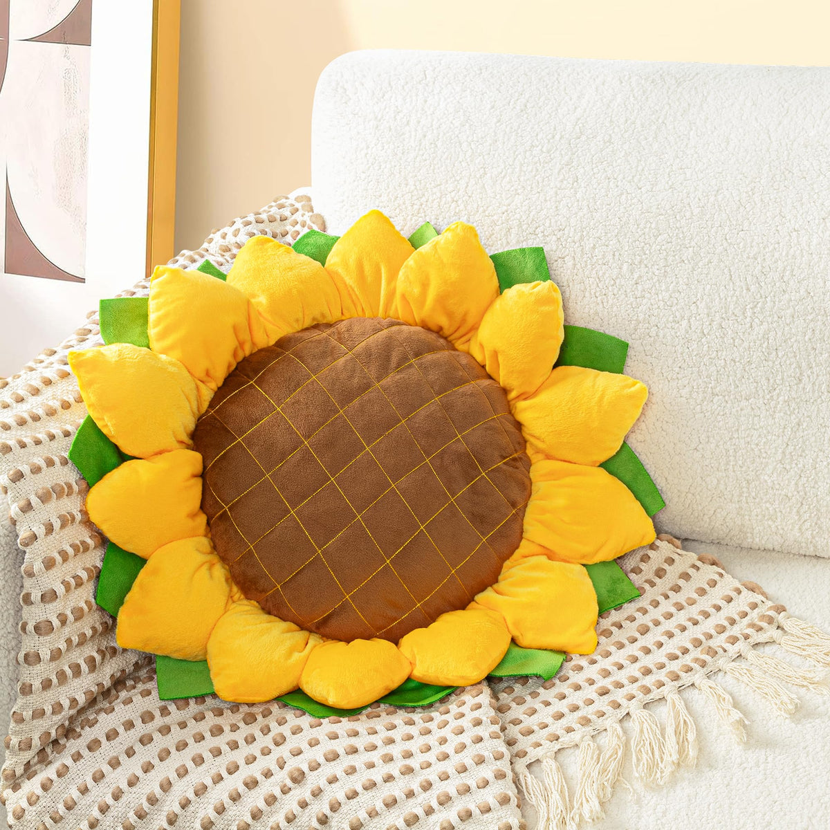 AELS Set of 2 Sunflower Pillow, 3D Decorative Throw Pillow, 20.4"& 16.5" Cute Sunflower Decor for Plant Lover, Sofa Couch Living Room Bedroom Nursery Decor, Yellow