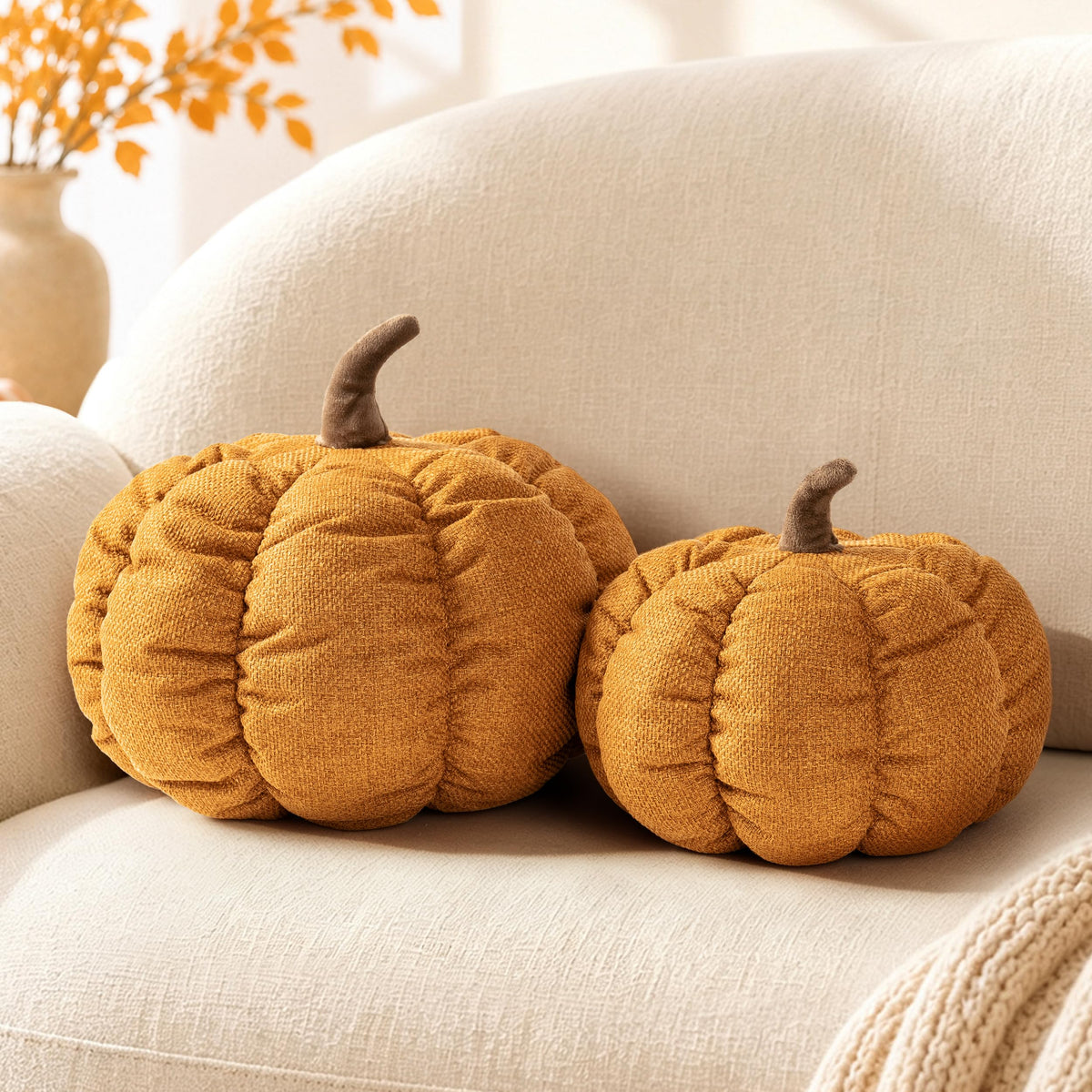 AELS Pumpkin Throw Pillows Set of 2, 14" Burnt Orange & Cinnamon Pillows