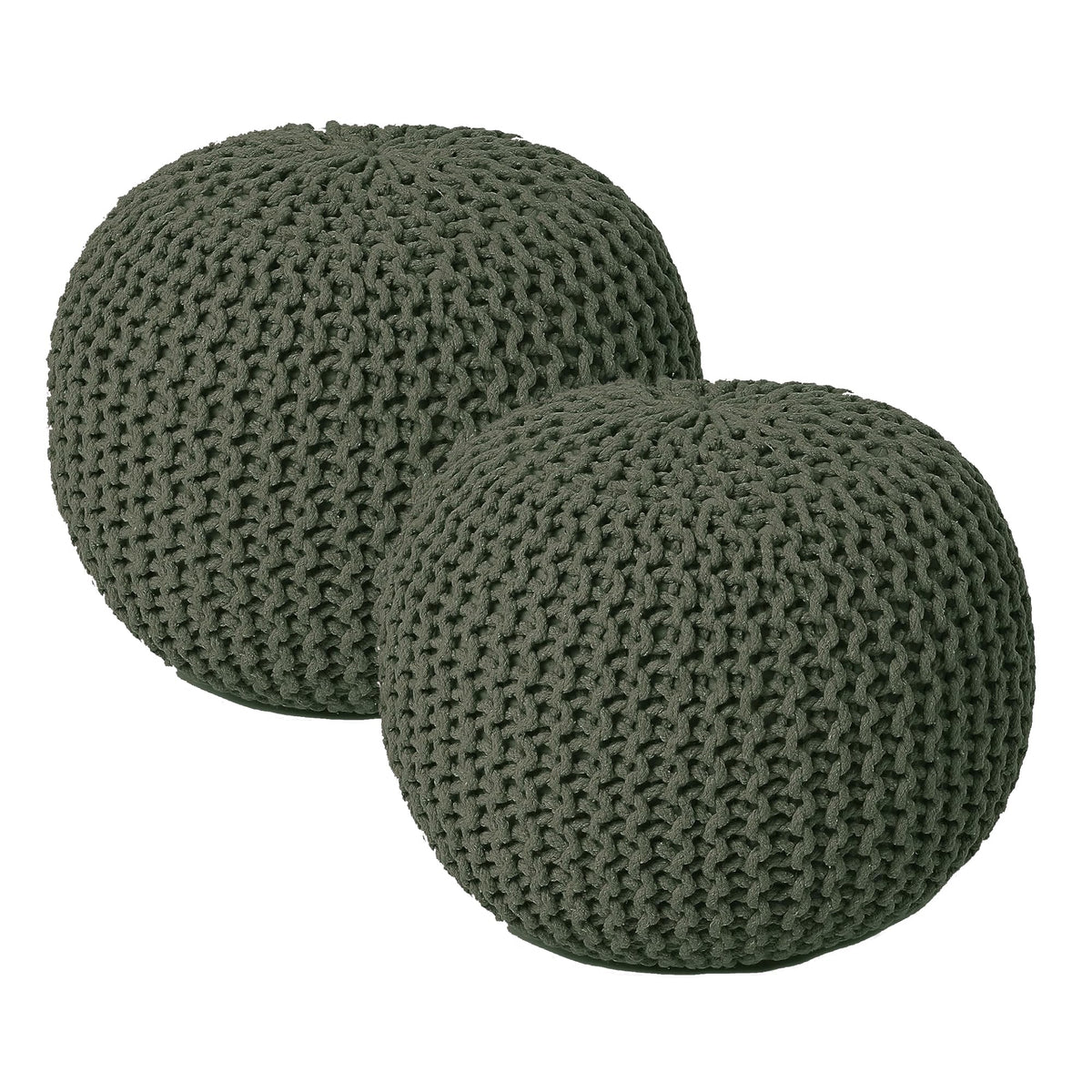 · REDEARTH · Round Pouf Ottoman - Hand Knitted Boho Poof - Mustard, Set of 2