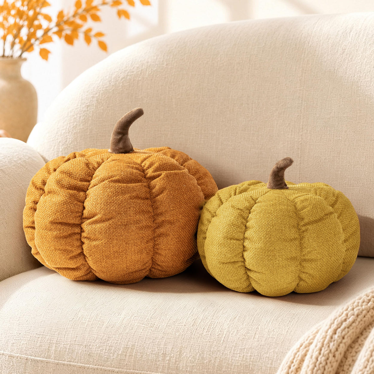 AELS Pumpkin Throw Pillows Set of 2, 14" Burnt Orange & Cinnamon Pillows