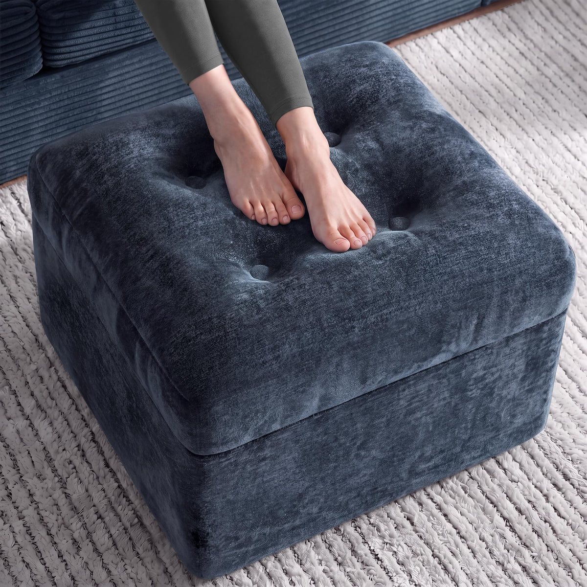 23.6in Pouf Ottoman, Chenille Ottoman Foot Rest with Dual‑Layer Support, Large Plush Pouf with Soft Chunk‑Foam Top & Firm Foam Base, Floor Foot Stool for Living Room, Beige