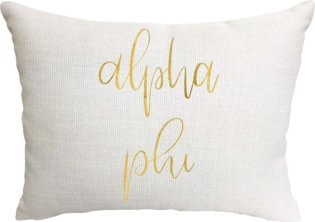 Sorority Shop Alpha Phi Pillow – Gold Script Design, 12" x 16" Lumbar Pillow Sorority