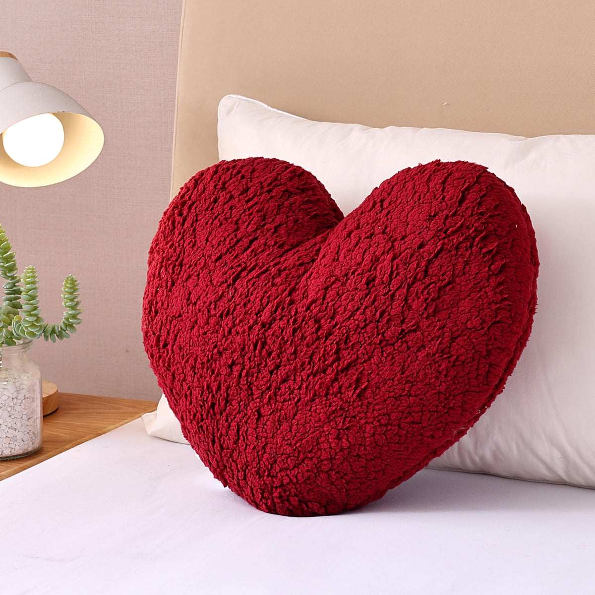 EVOLIVE Heart-Shaped Sherpa Pillow 15"x17" Soft Plush Cushion (Lavender)