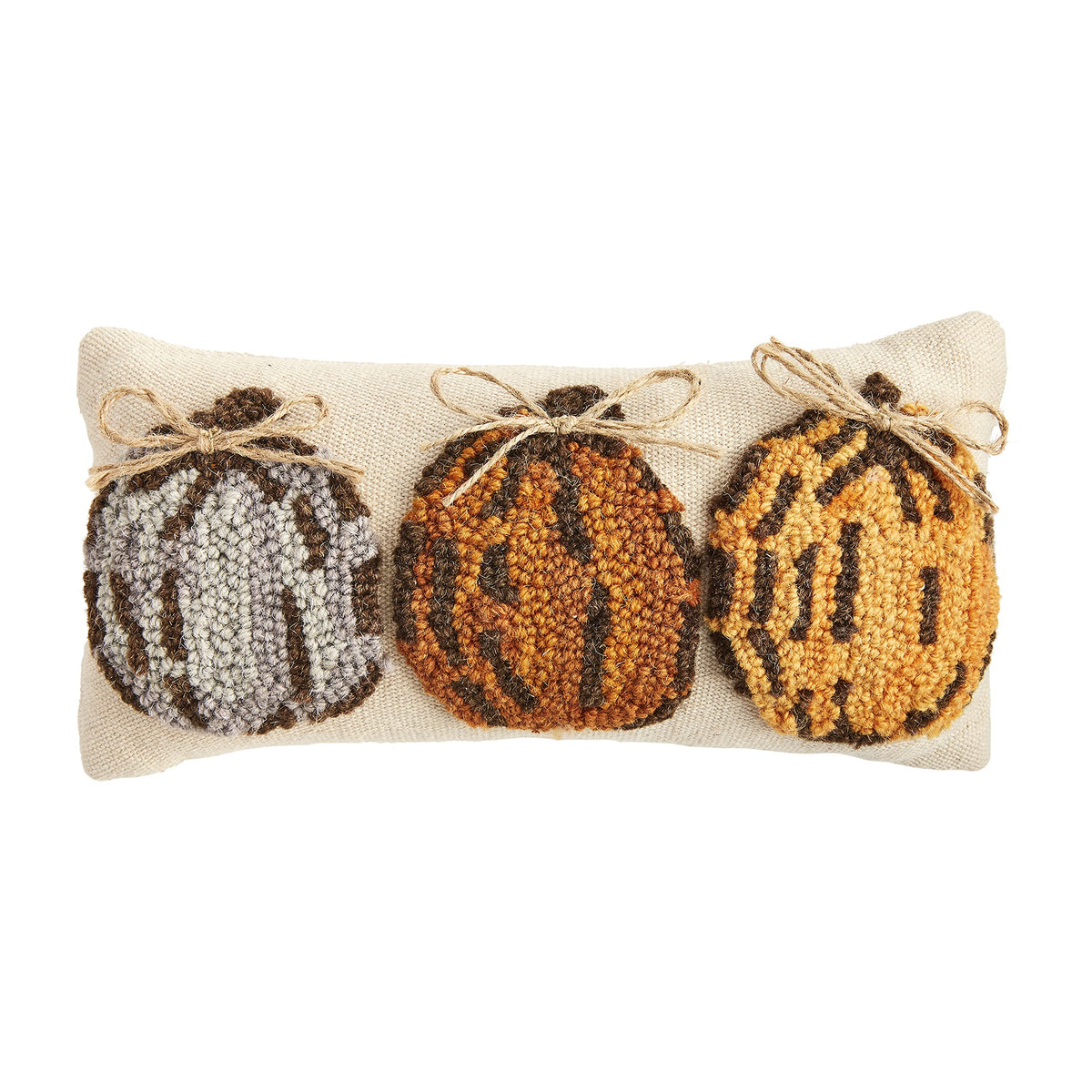 Mu dPie Fall Mini Hooked Pillow, Pumpkin Trio, 6" x 12"